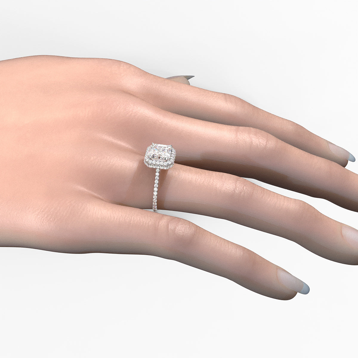 Double Halo Asscher  Lab Grown Diamond French Pave Set Engagement Ring